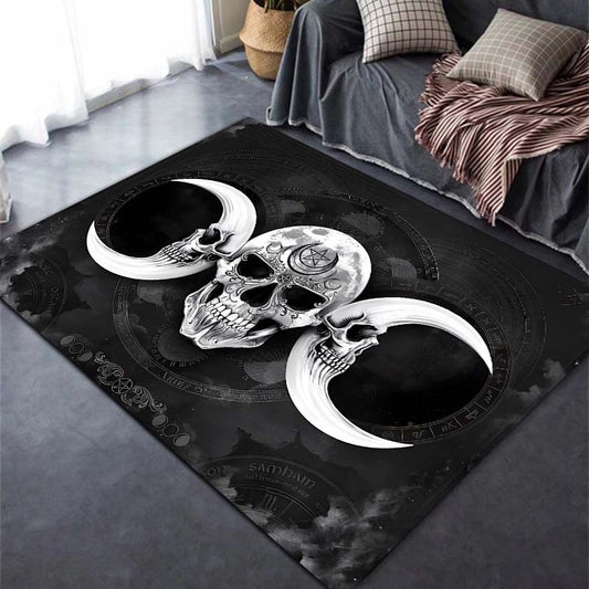 This Gothic Skull Moon Rug adds a unique spooky touch to any room. The 100% polypropylene rug is designed to be durable and long lasting, and its bold black and white design will keep your living room or bedroom looking fresh for years to come.
