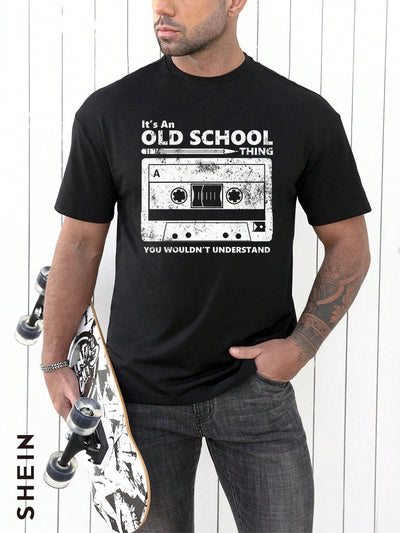 Trendy & Stylish Men's Tape Slogan Graphic Tee: A Fashion Statement with Attitude!