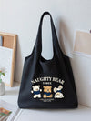 Cute and Stylish Cartoon Bear Printed Canvas Tote Bag: Perfect for Fashionable and Fun On-the-Go!