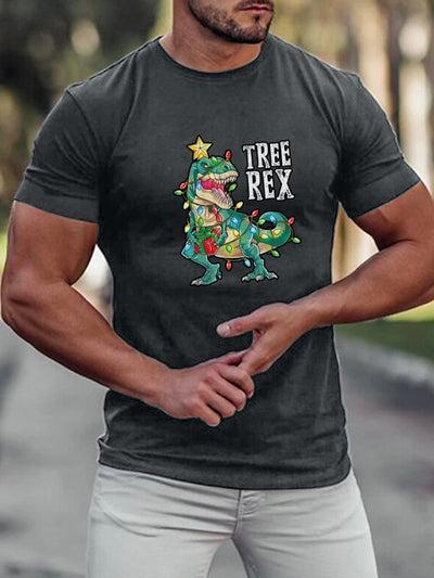 Dino-mite Christmas: Men's Oversized Anime Dinosaur Graphic Print T-Shirt - Perfect for Festive Workouts and Outdoor Adventures!