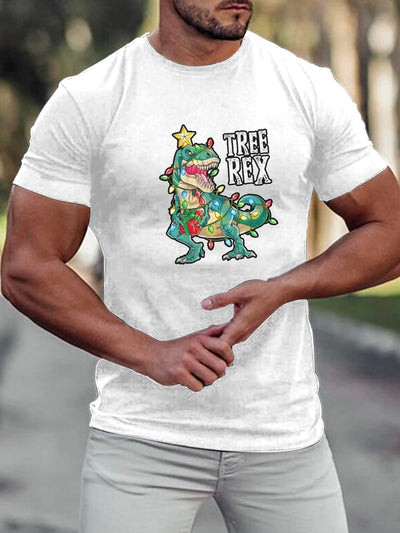 Dino-mite Christmas: Men's Oversized Anime Dinosaur Graphic Print T-Shirt - Perfect for Festive Workouts and Outdoor Adventures!