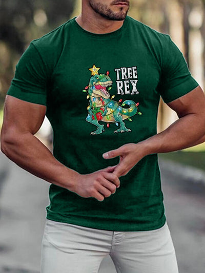 Dino-mite Christmas: Men's Oversized Anime Dinosaur Graphic Print T-Shirt - Perfect for Festive Workouts and Outdoor Adventures!