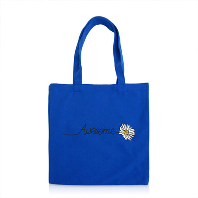 Blooming Beauty: Flower Letter Print Canvas Tote Bag - Your Elegant and Functional Travel Handbag