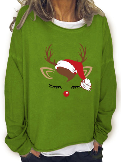 Festive Christmas Elk Print Sweatshirt: Cozy & Stylish Women's Casual Long Sleeve Crew Neck Sweater