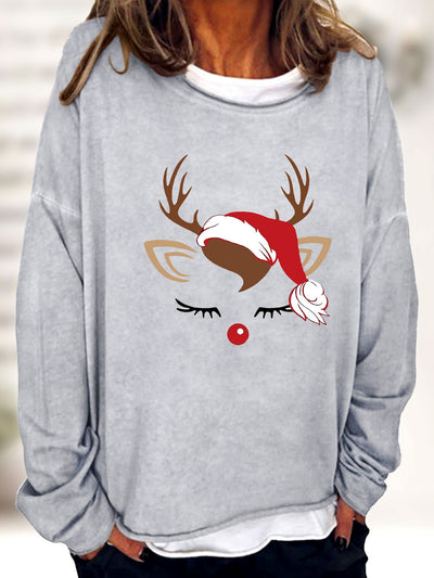 Festive Christmas Elk Print Sweatshirt: Cozy & Stylish Women's Casual Long Sleeve Crew Neck Sweater