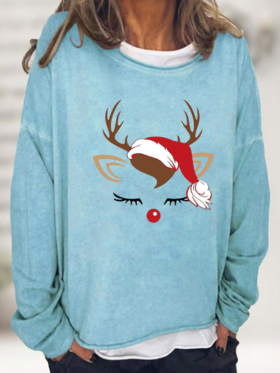 Festive Christmas Elk Print Sweatshirt: Cozy & Stylish Women's Casual Long Sleeve Crew Neck Sweater