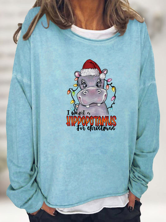 This fashionable Festive Holiday Hippopotamus Sweatshirt is sure to be a winter wardrobe staple. Crafted from comfortable and durable material, this sweatshirt features a casual crew neck and long sleeve design.