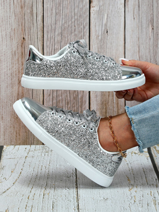 These Retro Sequin Sneakers are perfect for casual wear. With their unique design, these shoes combine sequin fabric detailing with faux leather for an all-match look that's stylish and comfortable. The lightly padded insole adds extra comfort to your everyday outings.