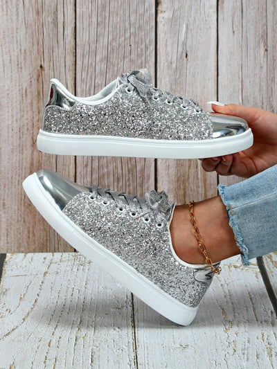These Retro Sequin Sneakers are perfect for casual wear. With their unique design, these shoes combine sequin fabric detailing with faux leather for an all-match look that's stylish and comfortable. The lightly padded insole adds extra comfort to your everyday outings.