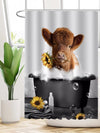 Chic and Stylish Highland Cow Printed Bathroom Curtain - Waterproof and Modern Design for Shower and Window Partition