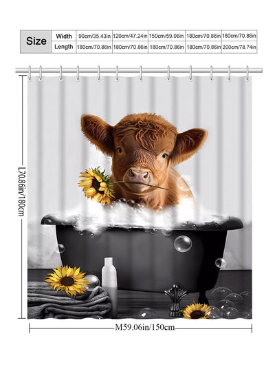 Chic and Stylish Highland Cow Printed Bathroom Curtain - Waterproof and Modern Design for Shower and Window Partition