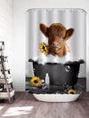 Chic and Stylish Highland Cow Printed Bathroom Curtain - Waterproof and Modern Design for Shower and Window Partition