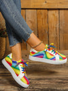 Colorful Comfort: Women's Rainbow Printed Flat Casual Sneakers