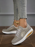 Enhance your style and comfort with our Golden Pattern Lace-Up Non-Slip Wedge Platform <a href=