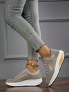 Golden Pattern Lace-Up Non-Slip Wedge Platform Sneakers for Stylish Comfort