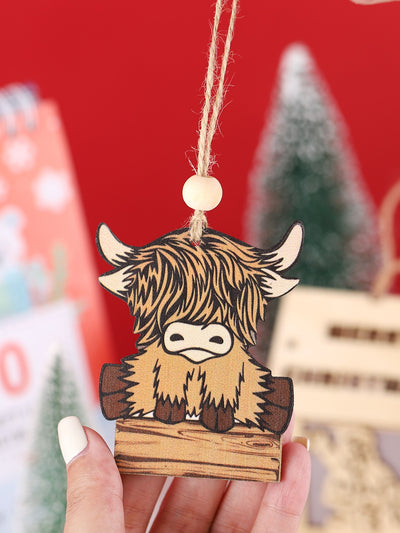 Western Style Bull Head Pendant: A Unique Wooden Christmas Decoration