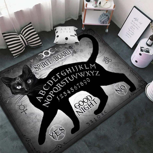 Mystical Black Cat Witches Spirit Area Rug: Enhance Your Living Space with Halloween Gothic Decor
