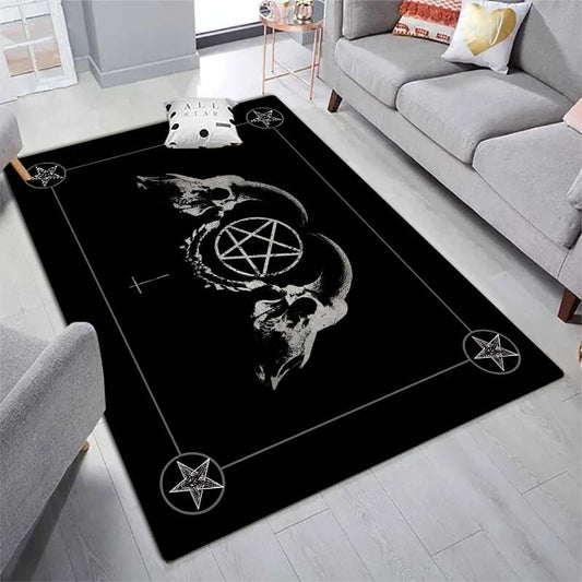 With a spooky-elegant design, the Satanic Elegance Area Rug is the perfect Halloween décor to add to your home. This rug features a black pentagram print, made from high-quality materials for long-lasting wear. A great choice for any home, it's sure to transform any space into a gothic wonderland.