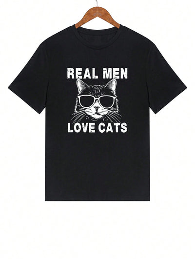 Casual and Cool: Men's Cat Letter Graphic Tee for a Hip and Trendy Look