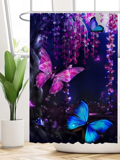 Modern Butterfly Polyester Bathroom Curtain: Waterproof and Moisture Resistant