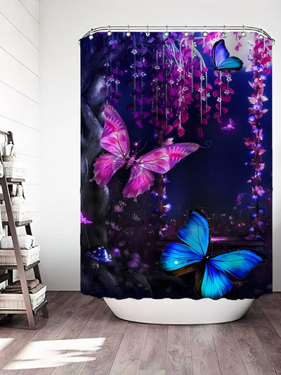 Modern Butterfly Polyester Bathroom Curtain: Waterproof and Moisture Resistant