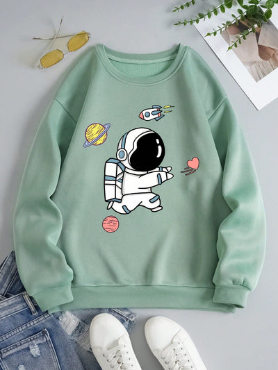 Stay warm and stylish with our Astronaut Print Thermal Lined Sweatshirt. The thermal lining will keep you cozy, while the trendy astronaut print adds a touch of unique flair to your outfit. Perfect for colder days or space enthusiasts.