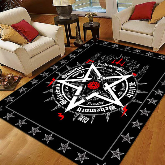 This Satanic Ritual Rug features mysterious rune printing, perfect for Halloween decor in your living room, bedroom, or corridor. Crafted from durable fabric, this floor mat is sure to make a statement in your home.