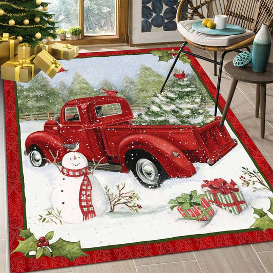 Bring the holidays to life with this festive red truck Christmas rug. Crafted from durable, non-slip material, the carpet is perfect for the playroom, bedroom, and living room. This washable holiday decoration will add the perfect touch of warmth and joy to your home.
