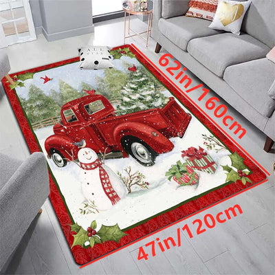 Vintage Red Truck Christmas Rug: Festive Non-Slip Area Carpet for Playroom, Bedroom, Living Room – Washable Holiday Decor!