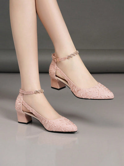 Sparkling Rhinestone Buckle High Heeled Shoes for Spring and Summer