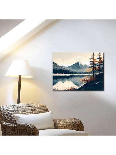 Japanese Inspired Landscape Canvas Art: Colorful Fuji Mountain Lake Tower Temple