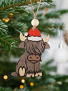 Western Christmas Charm: Vintage Hat-Wearing Mountain Bull Wooden Ornament