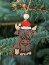 Western Christmas Charm: Vintage Hat-Wearing Mountain Bull Wooden Ornament