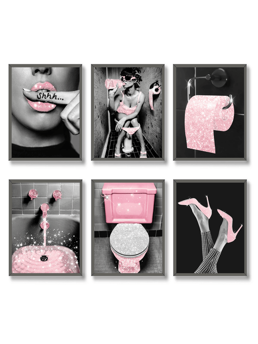 Transform your bathroom into a stylish space with our 6-piece frameless pink fashion <a href="https://canaryhouze.com/collections/canvas" target="_blank" rel="noopener">wall art</a> prints. Each piece is printed on high-quality canvas, designed to enhance your bathroom decor with a touch of pink. Elevate your bathroom into a chic and sophisticated space with our beautiful posters.
