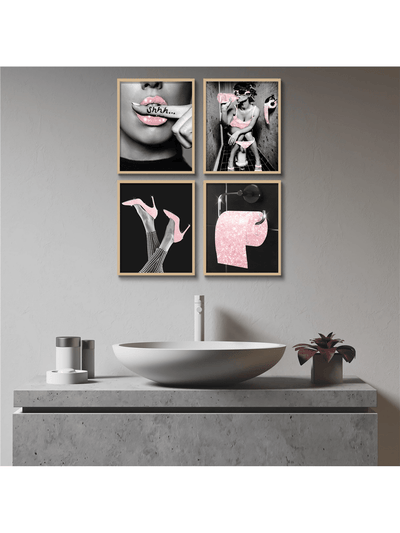 6-Piece Frameless Pink Fashion Wall Art Bathroom Decor Prints: Enhance Your Bathroom with Pink Canvas Posters