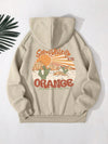 Cute and Cozy: Cactus Letter Graphic Drawstring Thermal Lined Hoodie