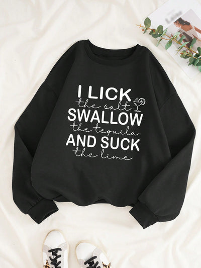 Stay Cozy and Stylish with our Slogan Graphic Drop Shoulder Sweatshirt