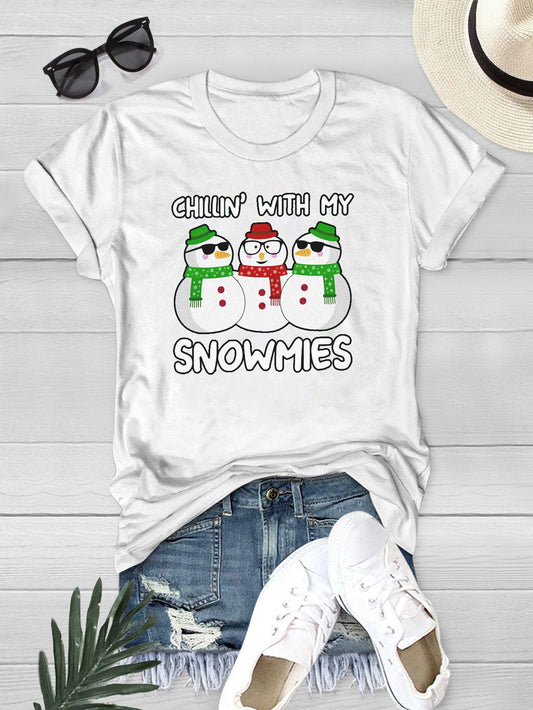 Add a festive touch to your Christmas wardrobe with this delightful snowman graphic T-shirt. Crafted from lightweight and comfortable material, this casual sports style features a chic snowman print that's sure to bring a joyful spirit to your holiday season.