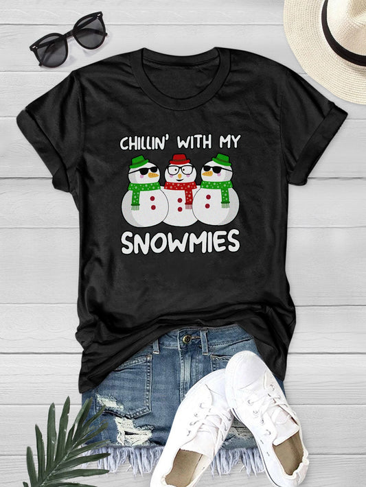 Festive and Chic: Snowman Graphic Casual Sports T-Shirts for a Joyful Christmas