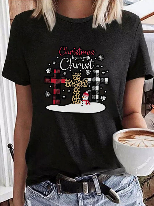 Festive Delight: Snowman Graphic Casual Sports T-Shirt for Stylish Women - Perfect for a Merry Christmas!