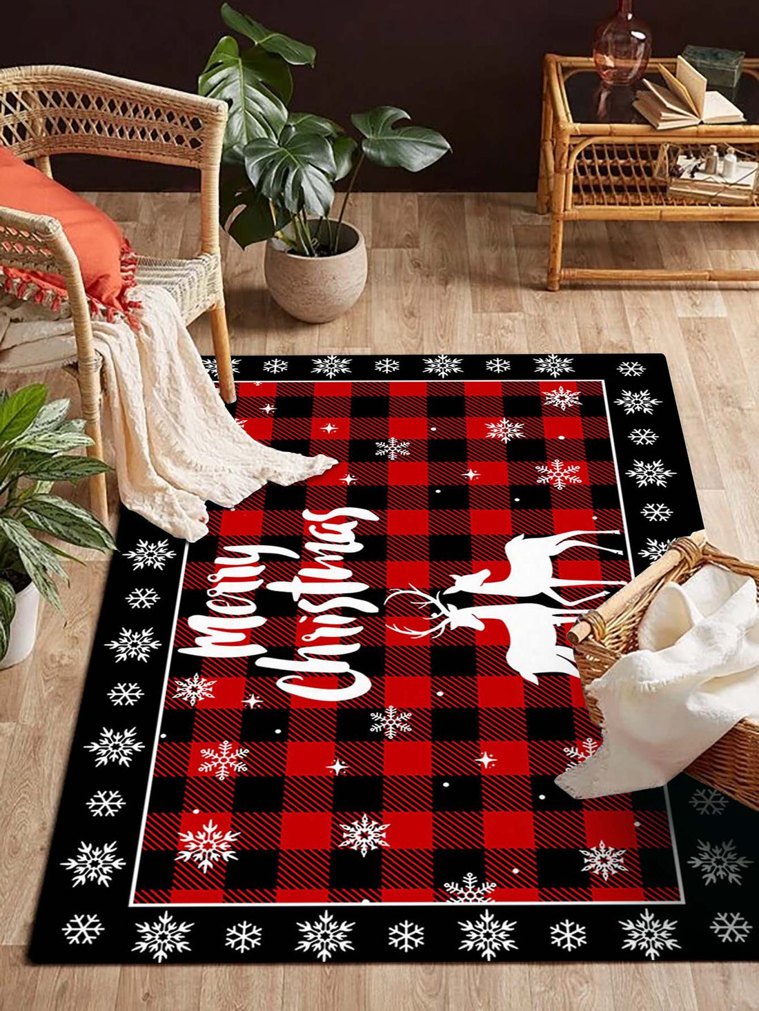 Festive Christmas Cartoon Reindeer and Snowman Floor Mat for a Cozy Home Decor