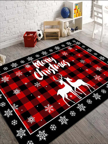 Festive Christmas Cartoon Reindeer and Snowman Floor Mat for a Cozy Home Decor