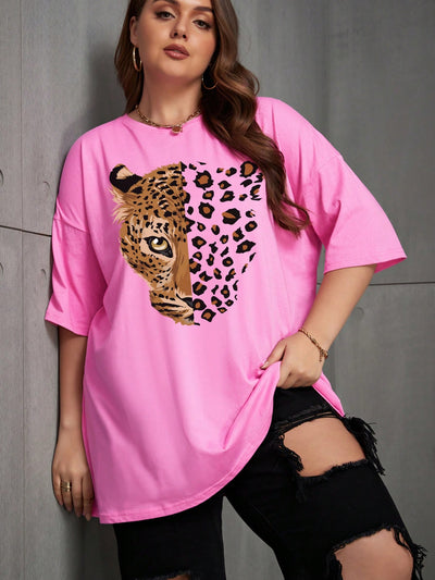 Savage Style: Plus Size Leopard Print Drop Shoulder Tee