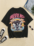 Experience the edgy style of our Skull Letter Graphic Drop Shoulder Tee. Made from soft cotton, this tee features a bold skull and letter graphic, making a statement wherever you go. Unleash your inner rockstar with this must-have piece.
