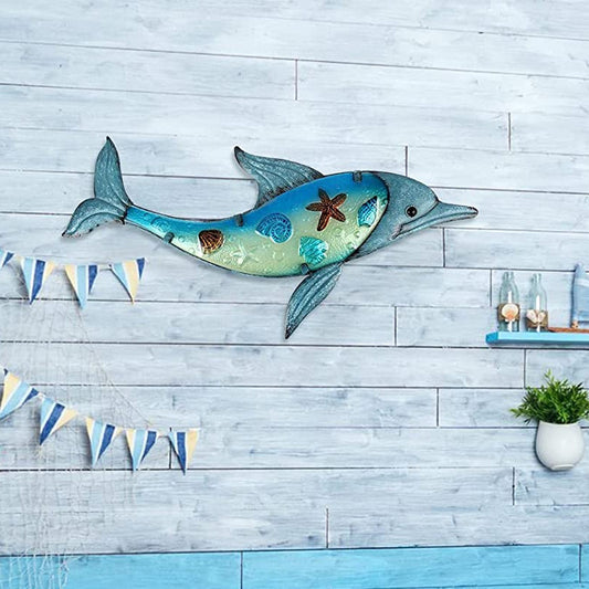 Enhance your outdoor and indoor spaces with this Marine Dolphin and Blue Whale Metal Art. Crafted with precision and detail, this durable metal art will be enjoyed for years to come. Perfect for courtyards, pools, and rooms, it adds exquisite decoration to any space.