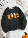 Spooky Sips: Plus Halloween Beverage Print Thermal-Lined Sweatshirt