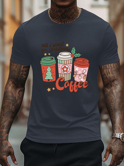 Coffee Letter: Men's Comfy Chic T-Shirt - Graphic Tee for Men's Summer Outdoor Style - Perfect Gift for Coffee-Loving Men!