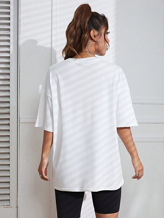 Edgy and Bold: Letter Graphic Drop Shoulder Tee - Express Yourself with Style and Comfort