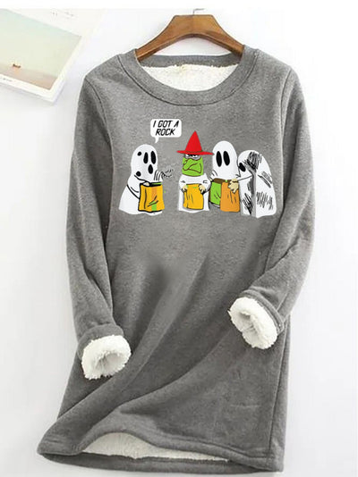 Halloween Ghost Pattern Pullover Sweatshirt: Spooky Style for Women's Casual Wear