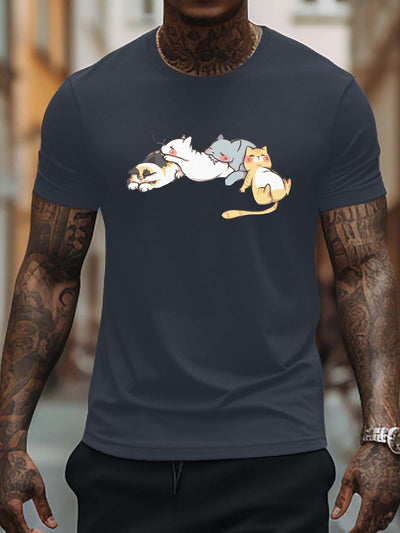 Cute Animal Pattern Printed Men's Graphic Tee: Stylish and Comfortable Summer Outdoor Clothing and Perfect Gift for Men